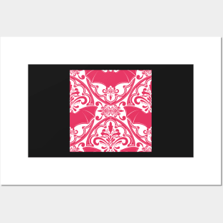 Pink Bat Damask Pattern Posters and Art